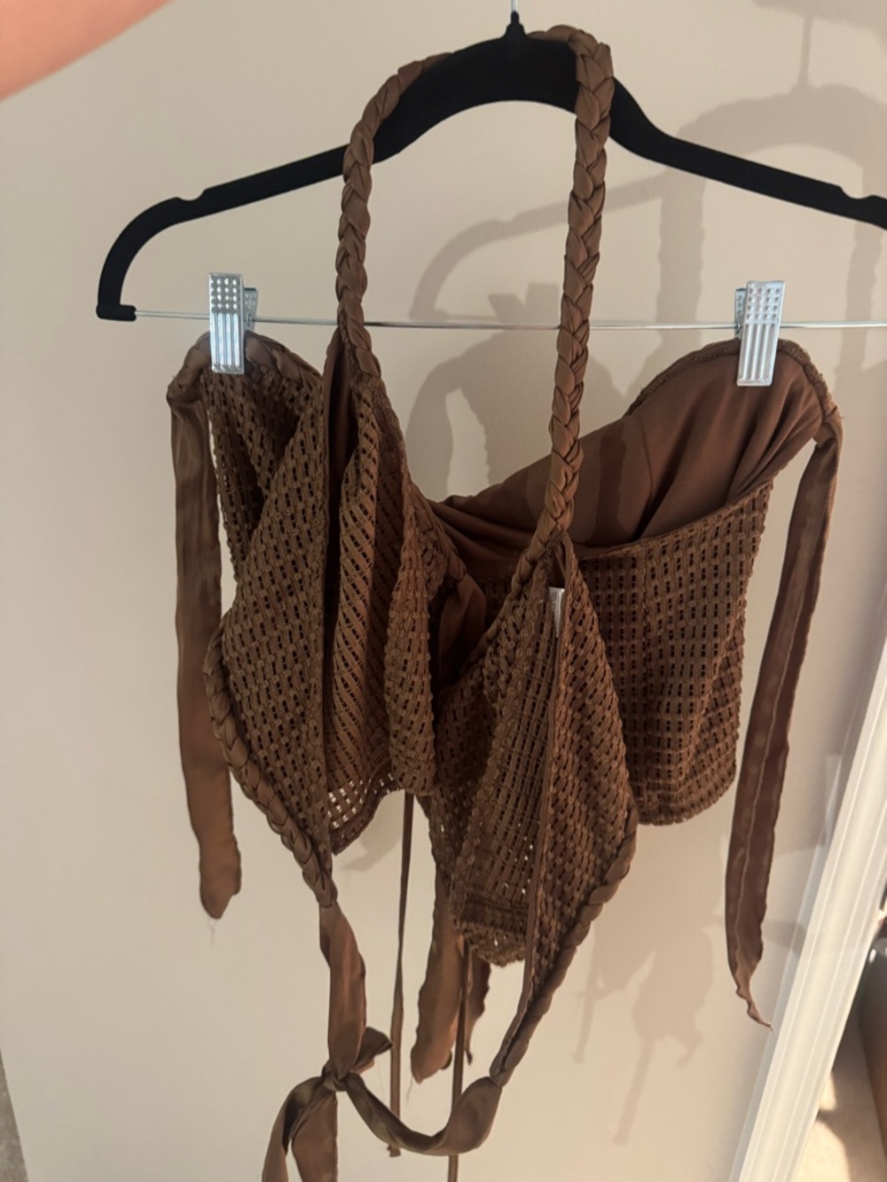 Fashion Nova Brown Crochet Tie-Front Camisole- worn once